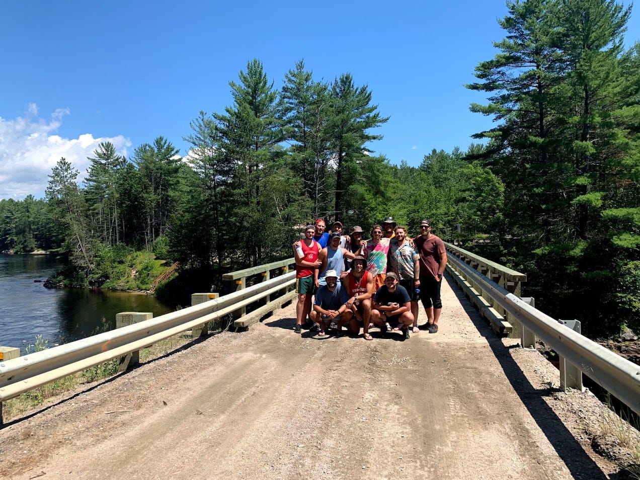 Coulonge River canoe crew celebrating at the Ottawa River takeout