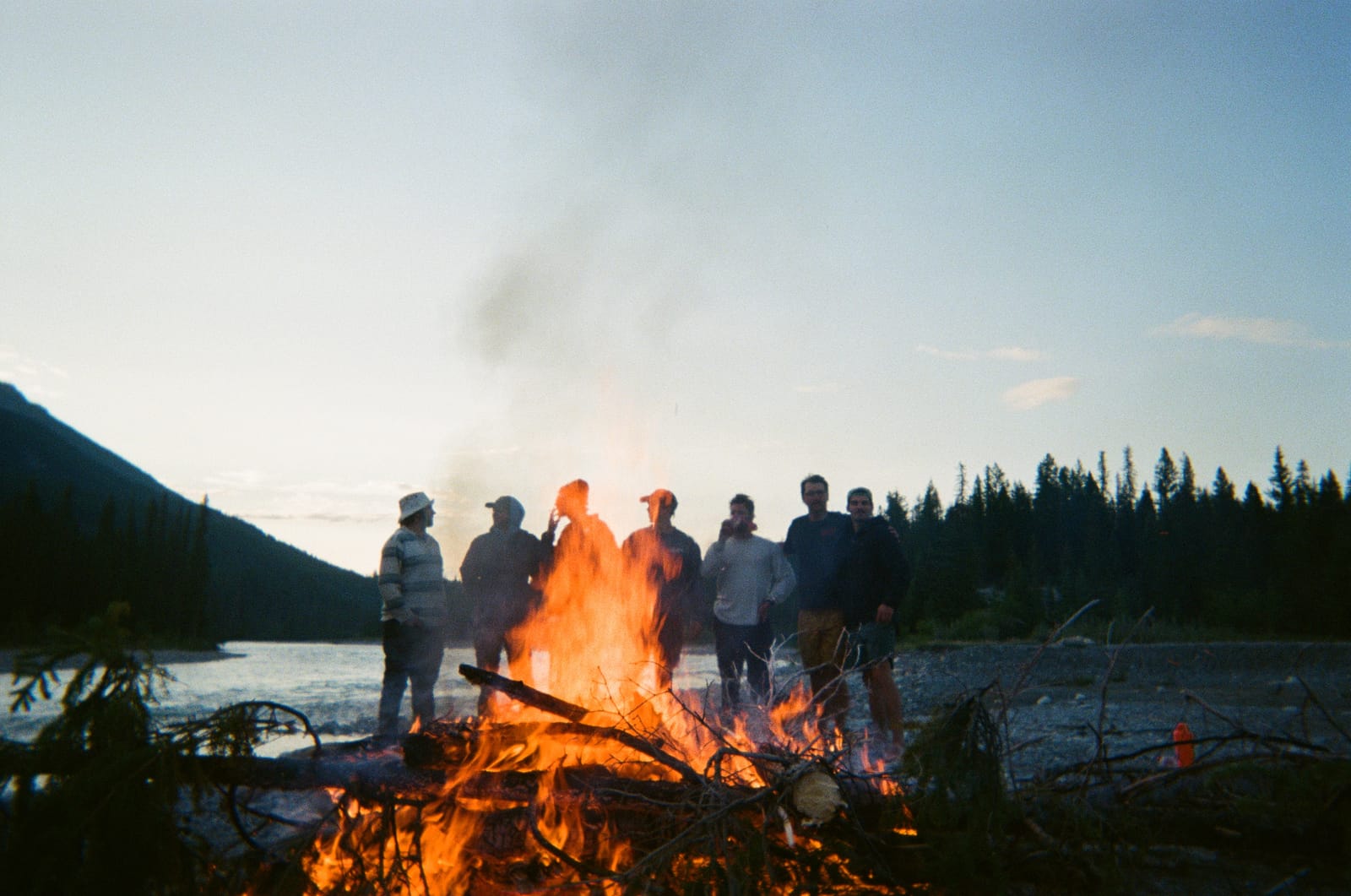 Bonfire on the gravel bar at the White River confluence with the Kootenay