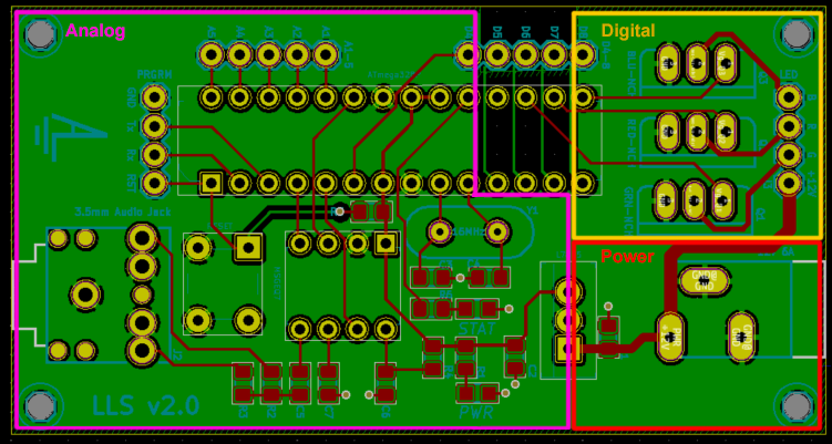 Assembled PCB for the music reactive LED controller