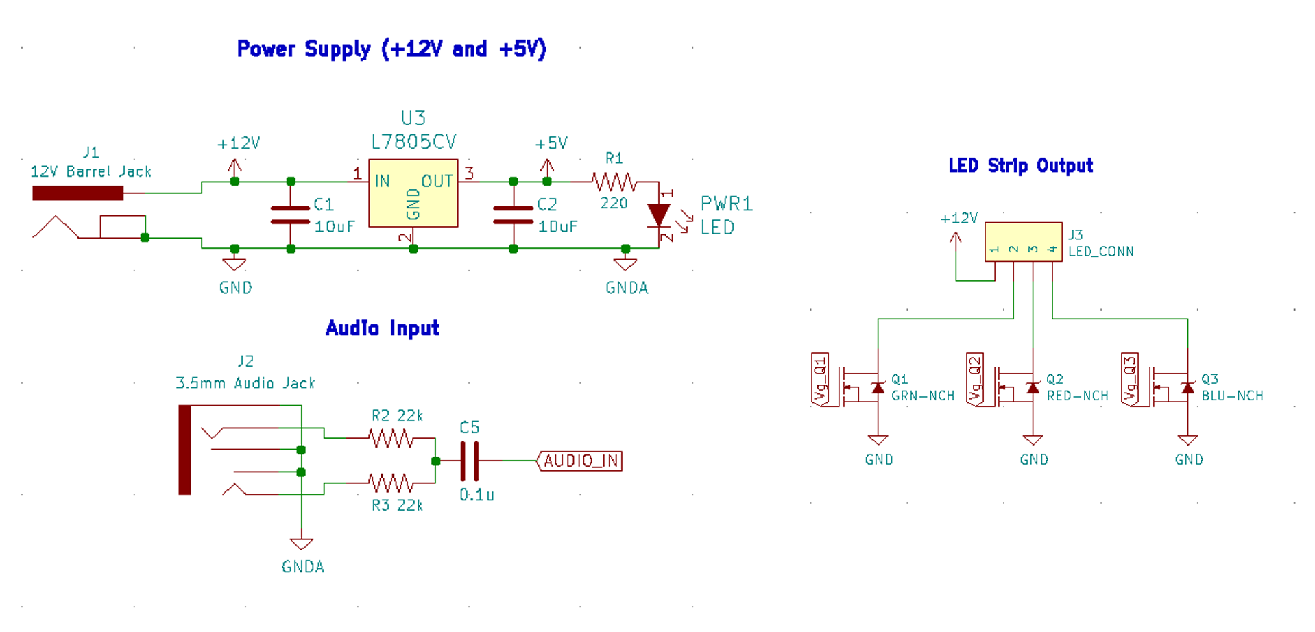 Support circuitry for the music reactive LED build